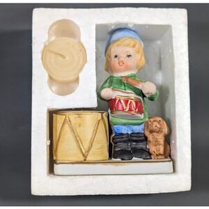 Vintage JSNY Bisque Porcelain Little Drummer Boy Candle Holder Figurine with Box